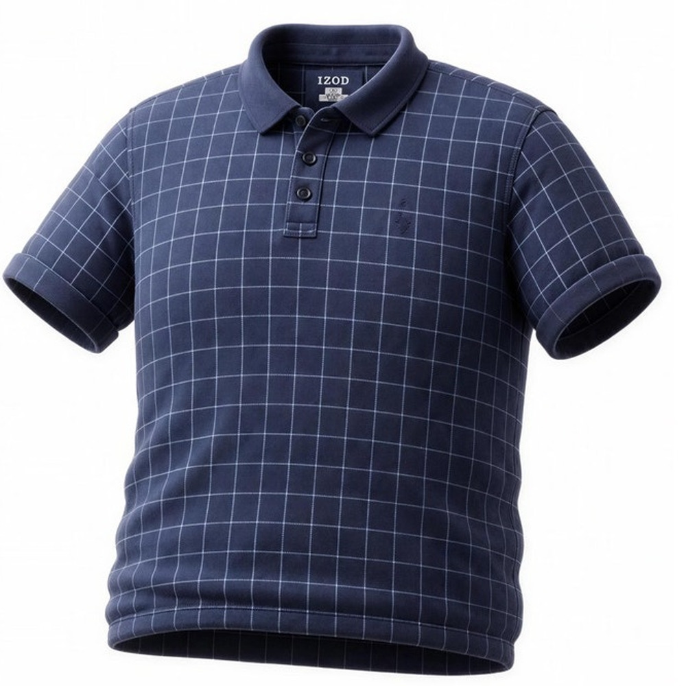 IZOD Polo Shirt Men's 2XL Navy‎ Blue Windowpane Grid Short Sleeve Golf